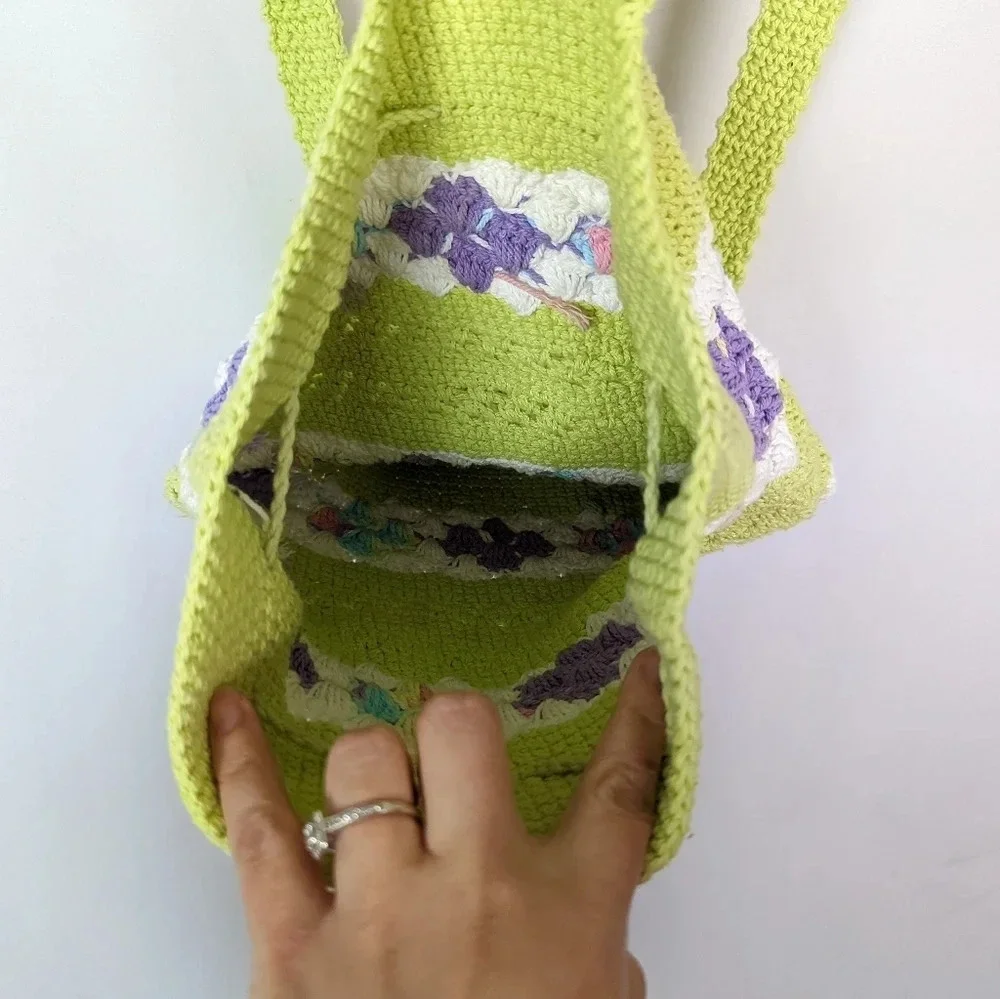 Handmade Crochet Knit Mini Backpack Bag Colorful Floral Bohemian Hippie 70s - Picture 9 of 11